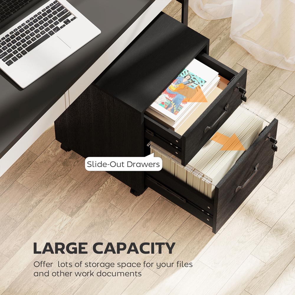 Portland 2 Drawer Black Mobile Lockable Filing Cabinet with Keys  Image 7