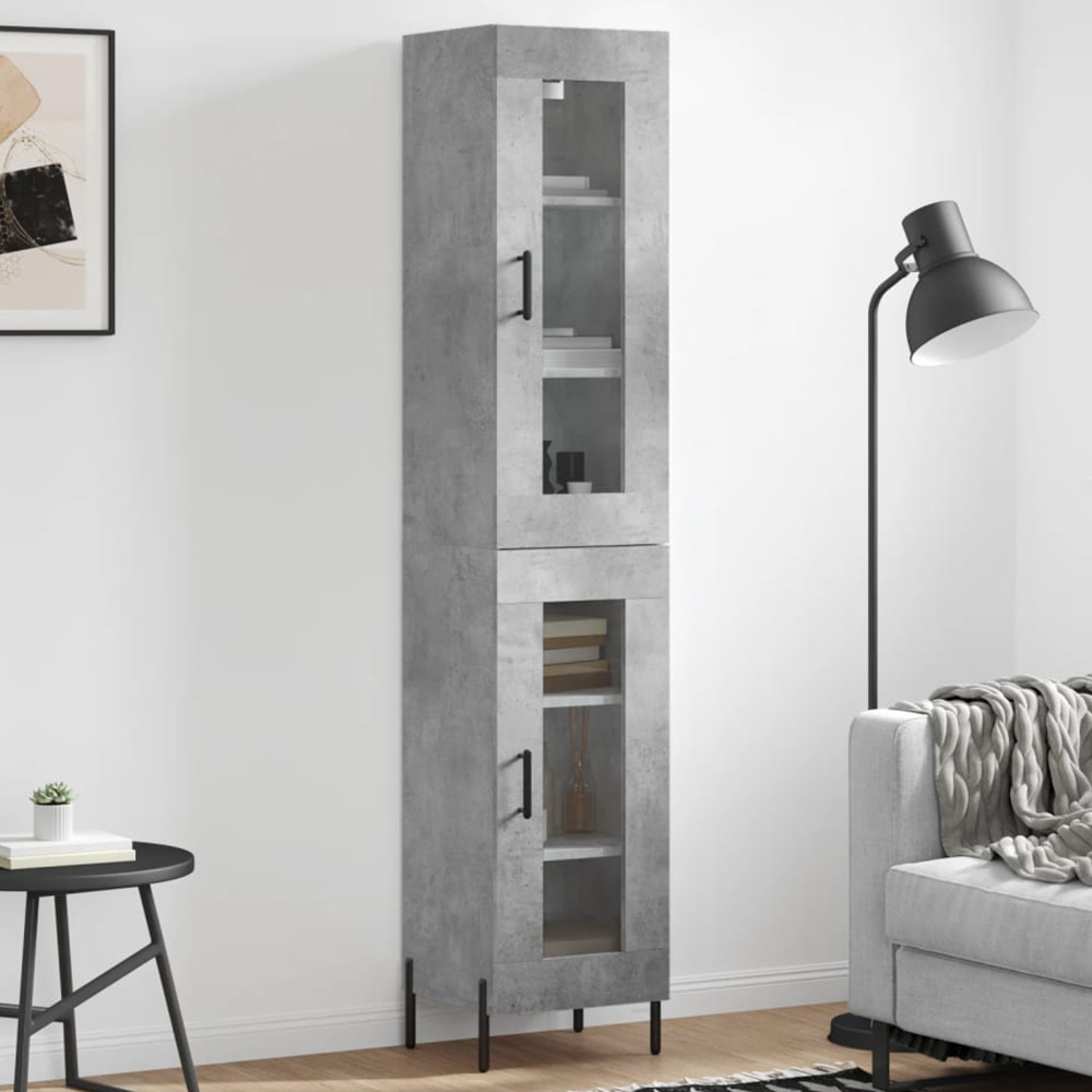 vidaXL 2 Glass Door Concrete Grey Highboard Image 1