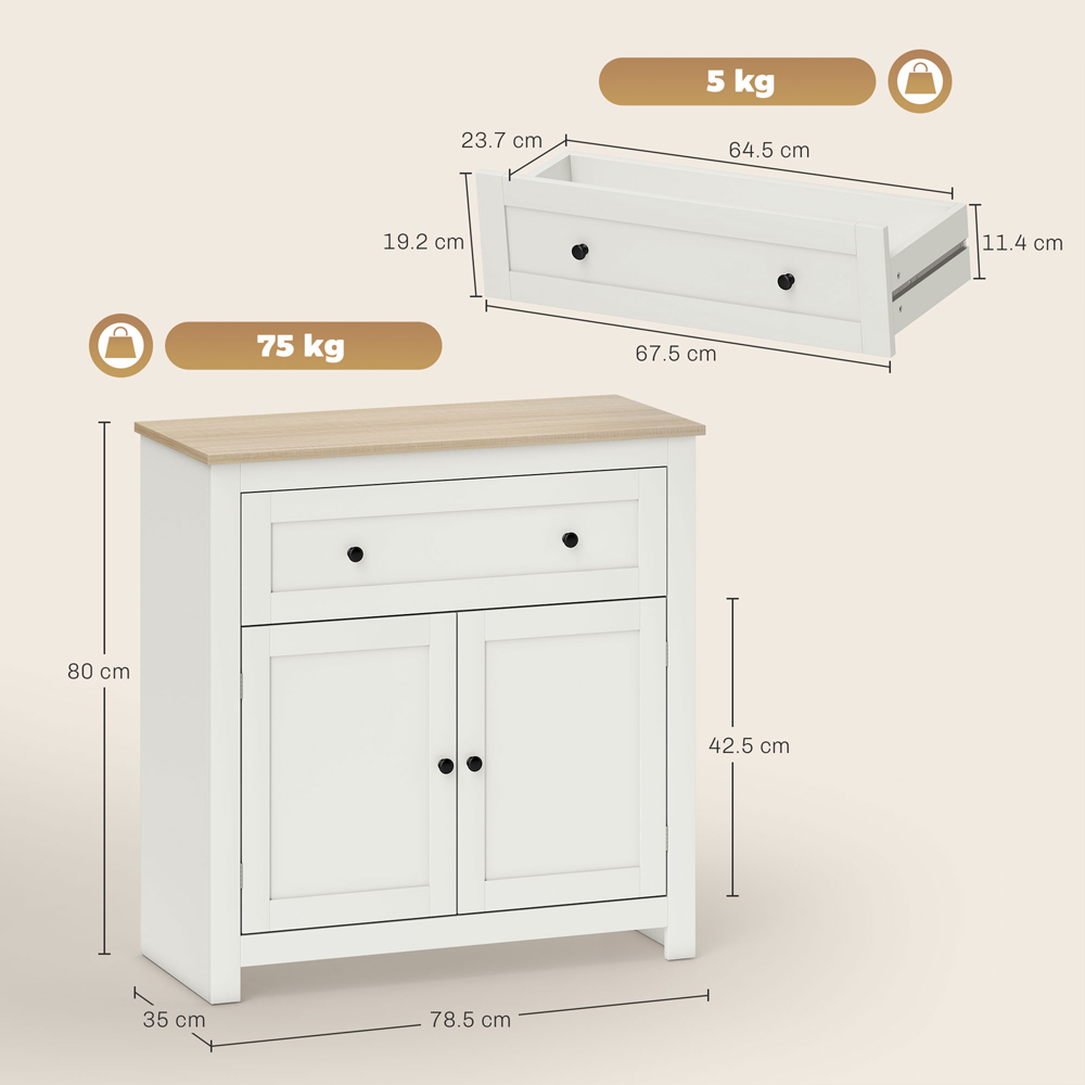 Portland 2 Door Single Drawer Cream Sideboard Image 9