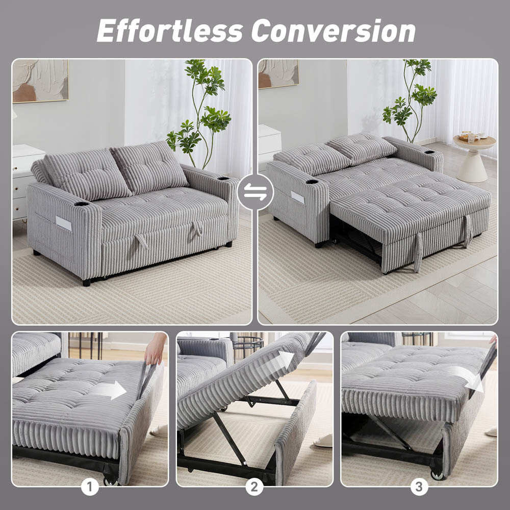 Portland 2 Seater Light Grey Pull Out Sofa Bed  Image 7
