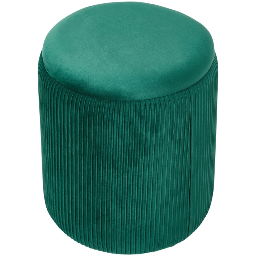 Living and Home Green Plush Round Storage Ottoman with Channel Tufting Image 2