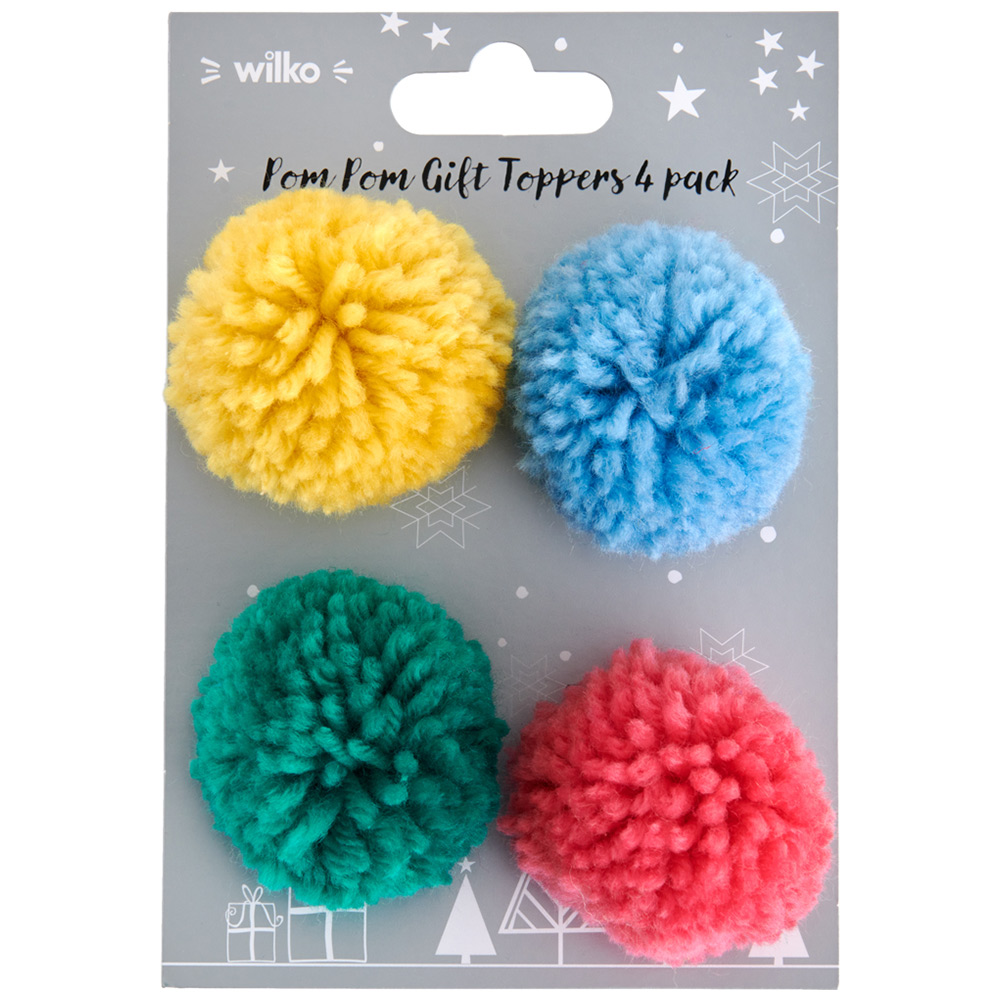 wilko Multicolour Pom Gift Toppers 4 Pack Image 1