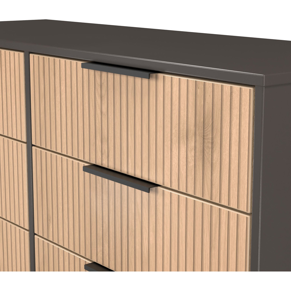 Crowndale Hong Kong 6 Drawer Slatt Effect and Graphite Wide Chest of Drawers Ready Assembled Image 5