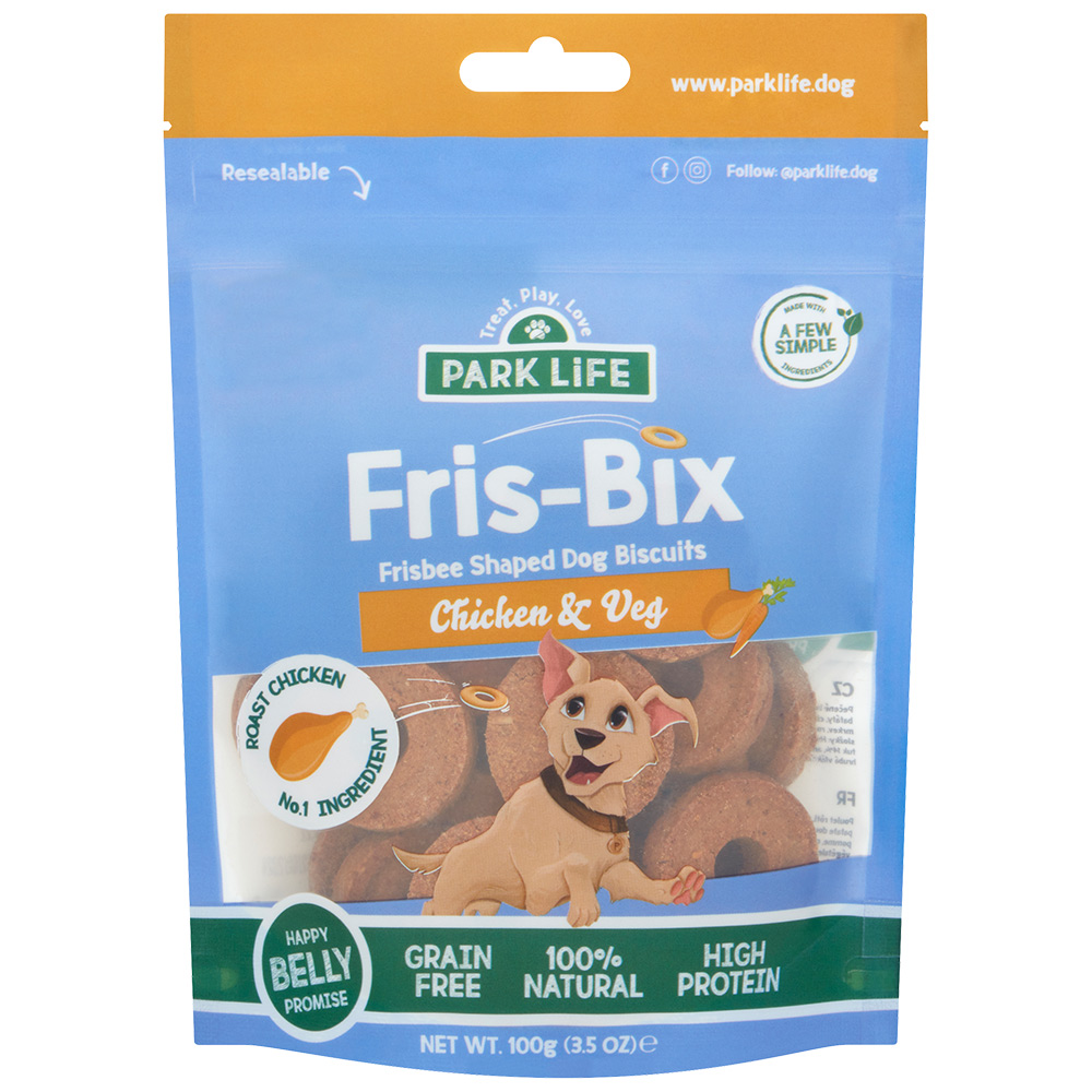 Park Life Fris-Bix Chicken and Veg Frisbee Shaped Dog Biscuits 100g Image 1