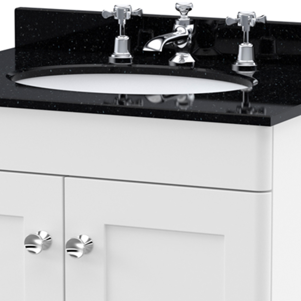 nuie Classique 2 Door Satin White and Black Floor Standing Unit and 3 Tap Hole Marble Basin 600mm Image 2