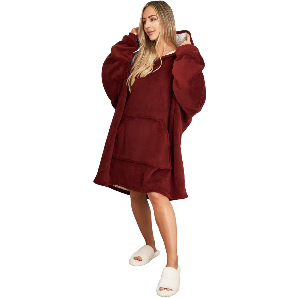 Sienna Burgundy Sherpa Oversized Hoodie Blanket Image 1
