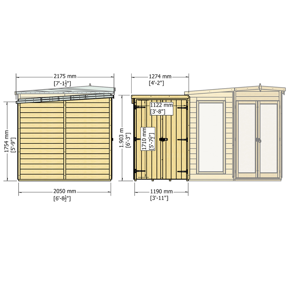 Shire Hampton 7 x 11ft Double Door Traditional Summerhouse with Side Shed Image 6