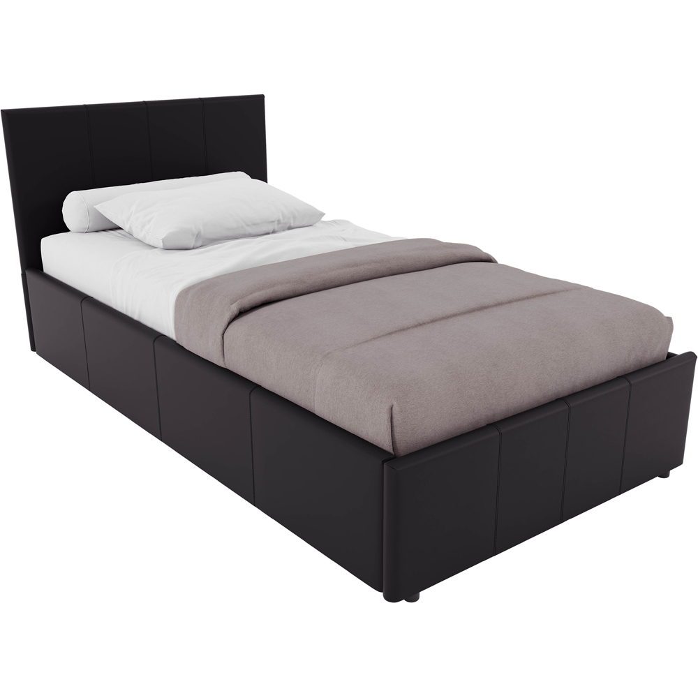 VIDA DESIGNS Lisbon Single Ottoman Black Faux Leather Bed with Gel Memory Foam Mattress Image 2