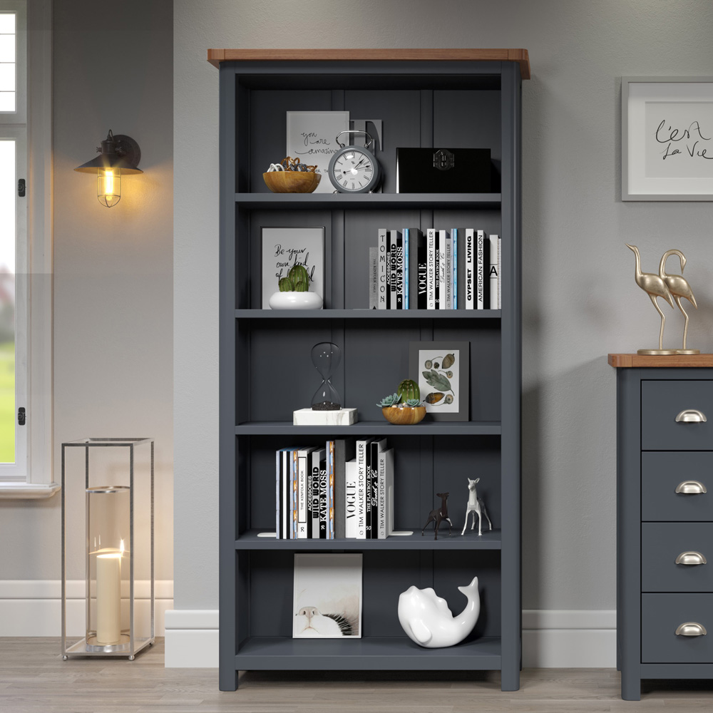 Dunkeld Midnight 5 Shelf Blue Grey Tall Bookcase Image 1