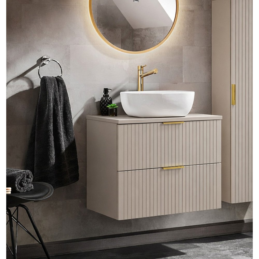 Impact Furniture Adel 2 Drawer Cashmere Beige Wall Hung Countertop Vanity Unit 600mm Image 4