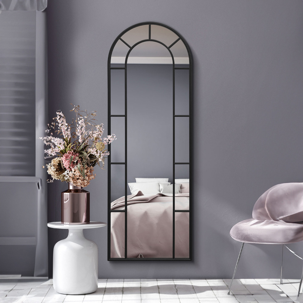 The Arcus Black Arched Metal Leaner Wall Mirror 170 x 60cm Image 2