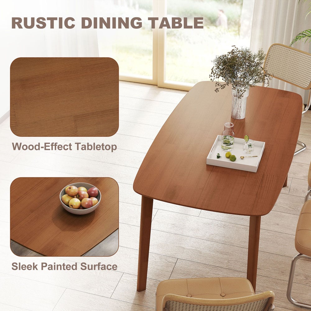 HOMCOM 6 Seater Rectangular Solid Wood Frame Dining Table Light Brown Image 4