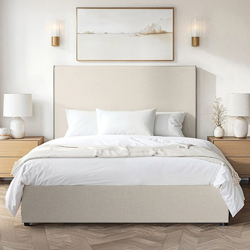 Flair Penelope Double Cream Fabric with Black Piping Ottoman Bed Image 3