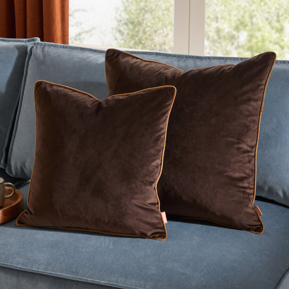 Furn Meridian Chocolate and Caramel Velvet Cushion 45 x 45cm Image 5