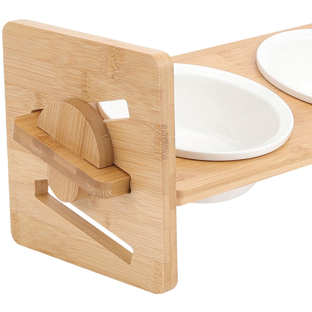 H&O Direct Triple Bowl Height Adjustable Bamboo Pet Feeder Image 4