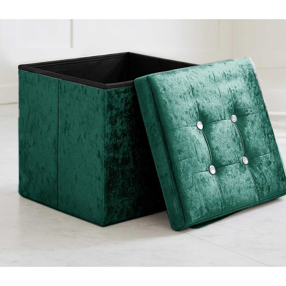 Homerepublic Emerald Crushed Velvet Foldable Storage Box 38 x 38cm Image 3