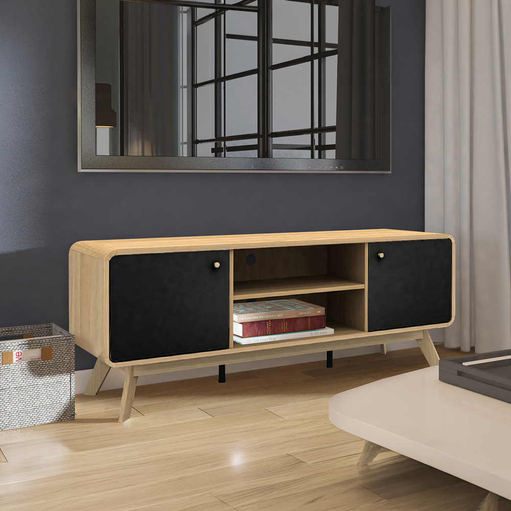 Loft24 Cassie 2 Door 2 Shelf Black Oak TV Stand Image 7
