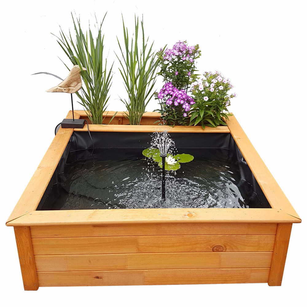Promax Brown Raised Square Garden Solar Pond kit with Planting Zone Image 1
