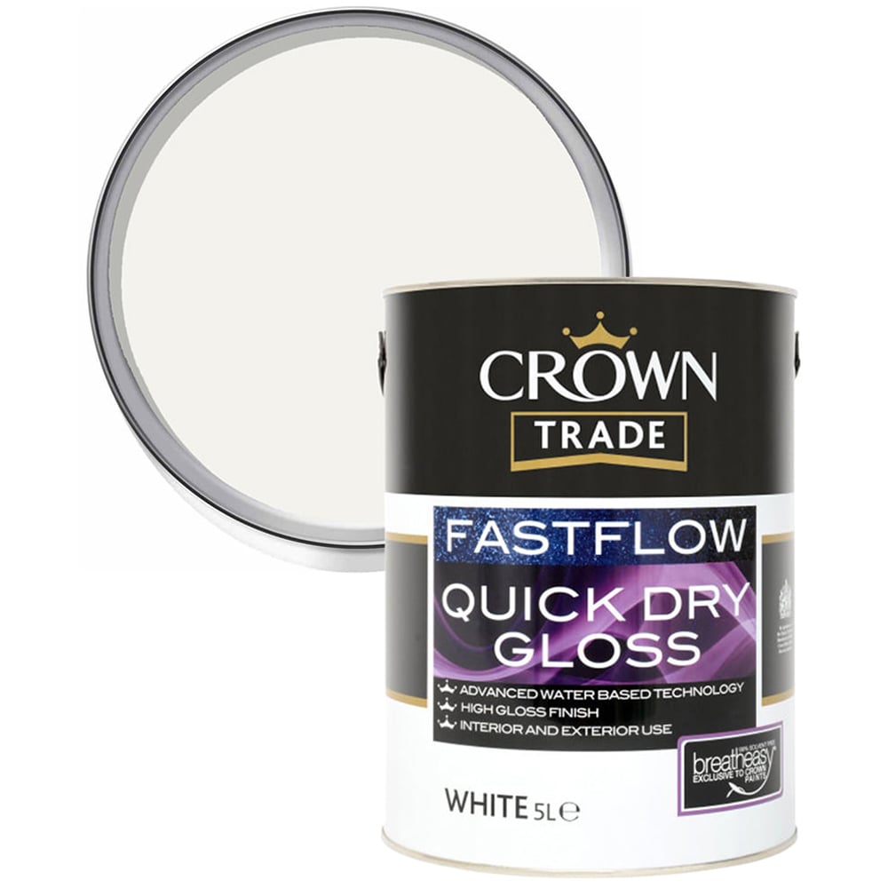 Crown Trade Fastflow White Quick Dry Gloss Paint 5L Image 1