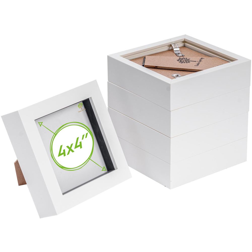 Nicola Spring White 3D Box Photo Frame 4 x 4 inch with Ivory Mount 2 x 2 inch 5 Pack Image 1