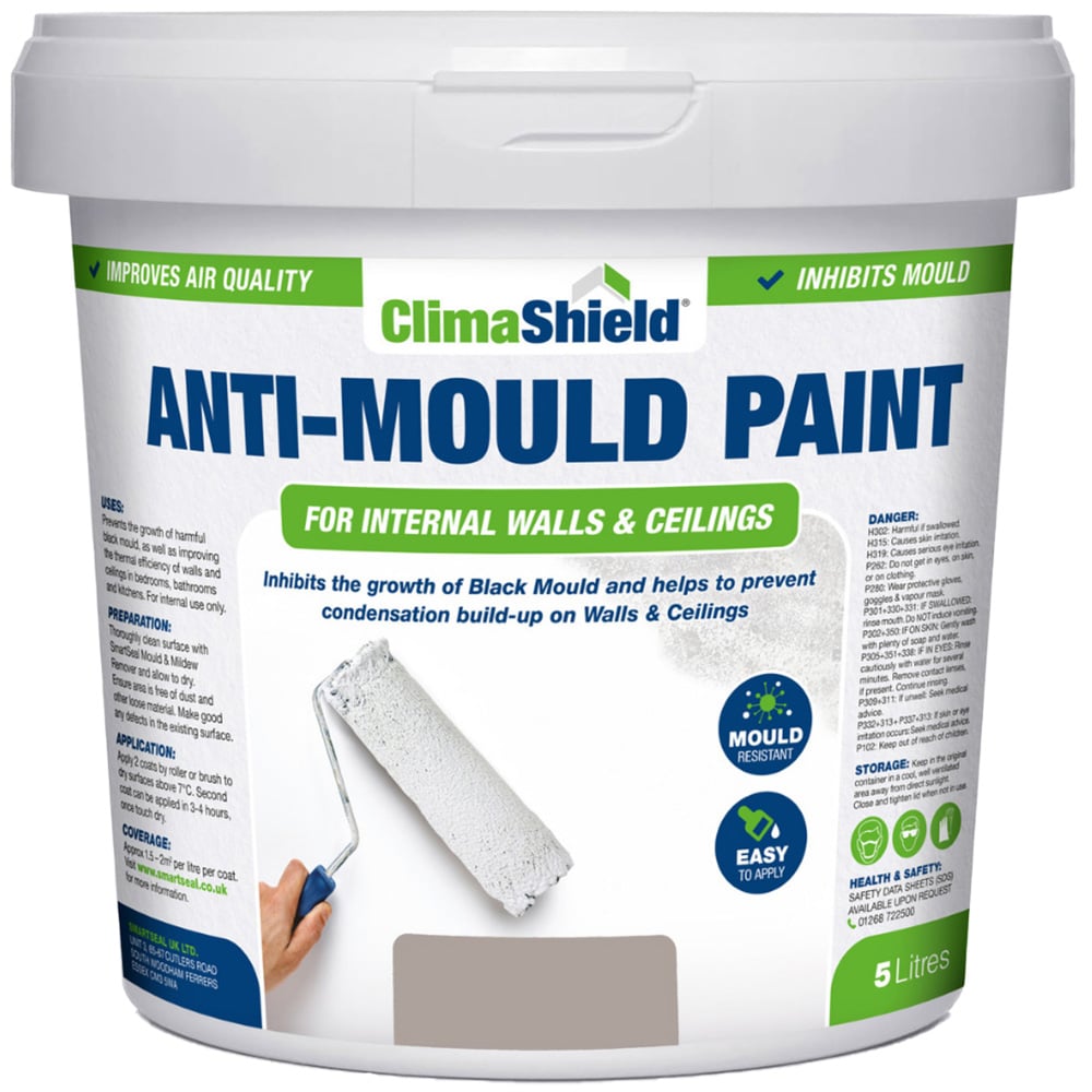 SmartSeal Medium Grey Anti Mould Paint 5L Image 2