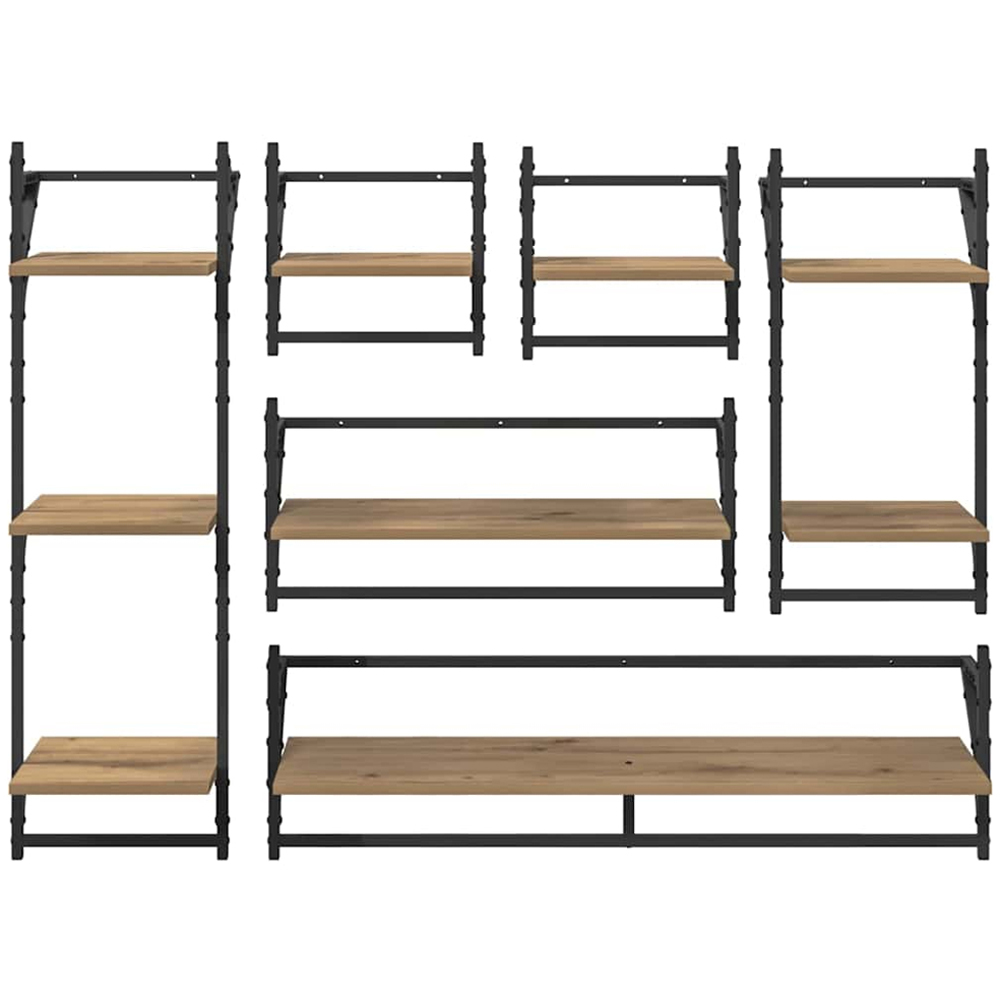 vidaXL 9 Shelf Artisan Oak Wall Shelf Set of 6 Image 9