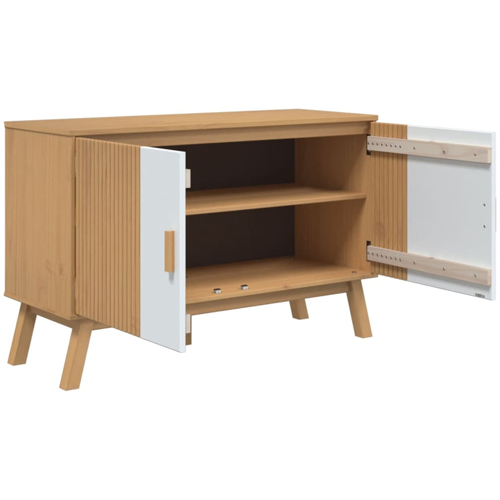 vidaXL Olden 2 Door White and Brown Solid Pine Wood Sideboard Image 5