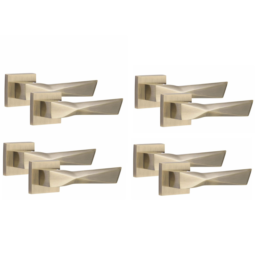 Golden Grace Antique Brass Finish Aura Door Handle Set 4 Pack Image 1