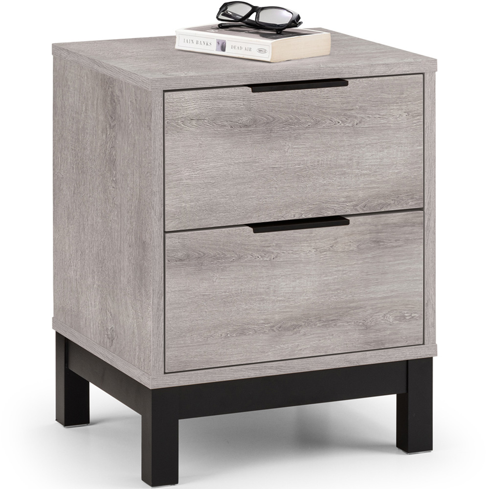 Julian Bowen Bali 2 Drawer Grey Oak Bedside Table Image 3