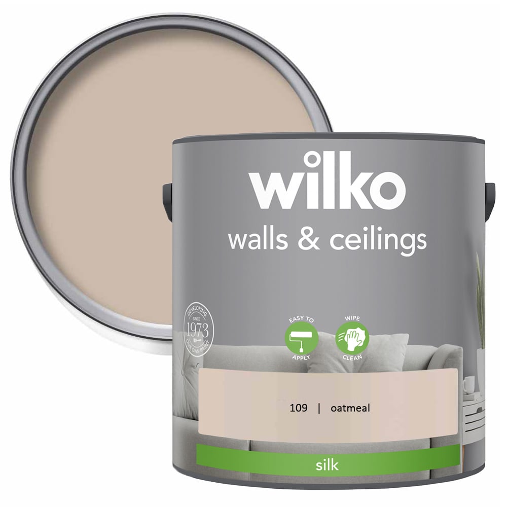Wilko Walls & Ceilings Oatmeal Silk Emulsion Paint 2.5L Image 1
