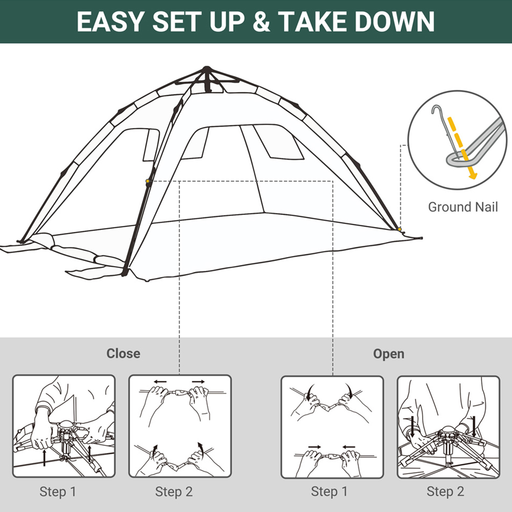 Outsunny 1-2 Person Pop-Up Camping Tent Dark Green Image 4