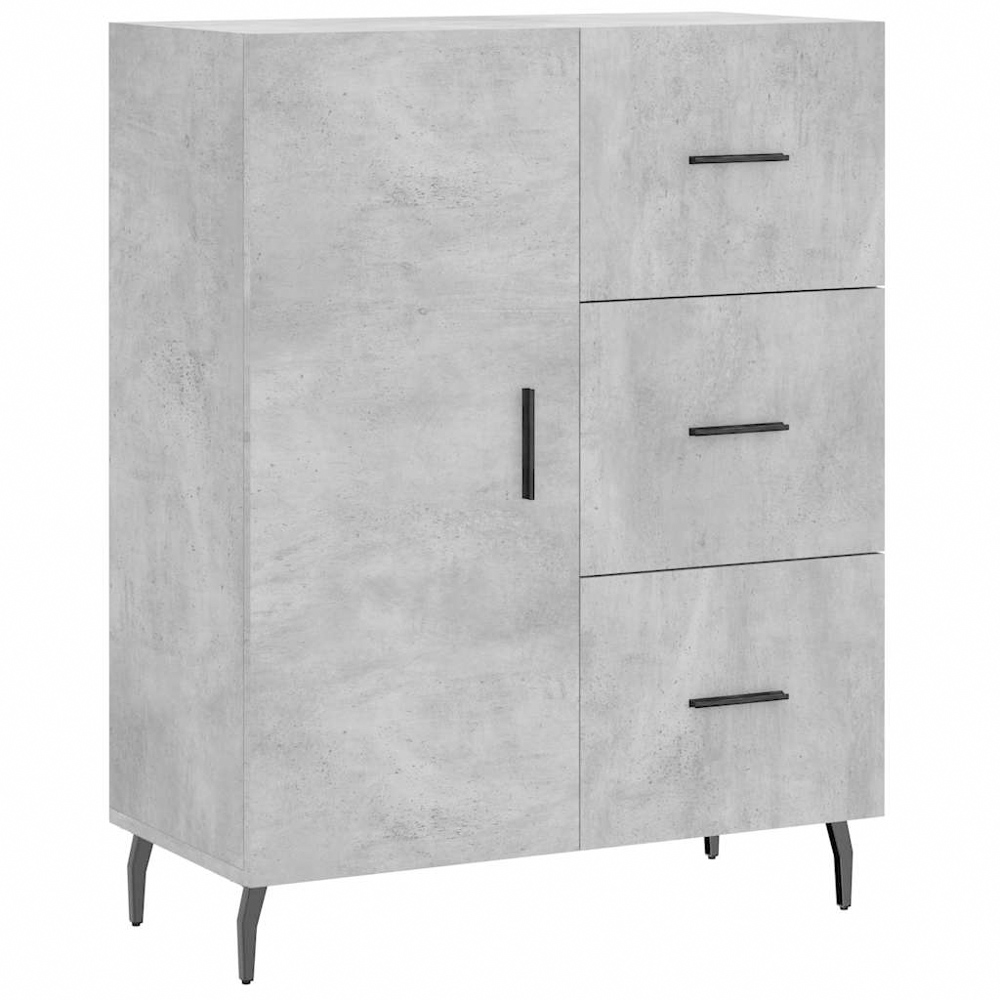 vidaXL Single Door 3 Drawer Concrete Grey Wooden Sideboard Image 2