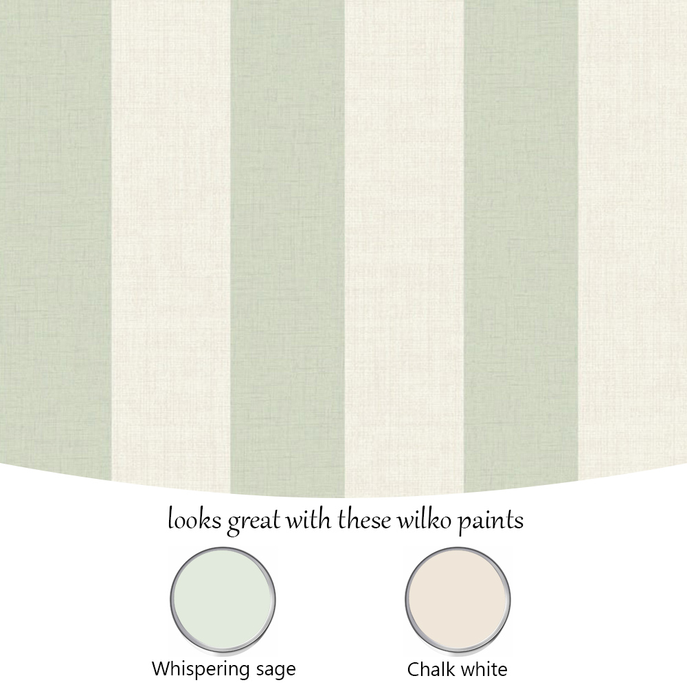Grandeco Wide Stripe Green Cream Textured Wallpaper Image 4