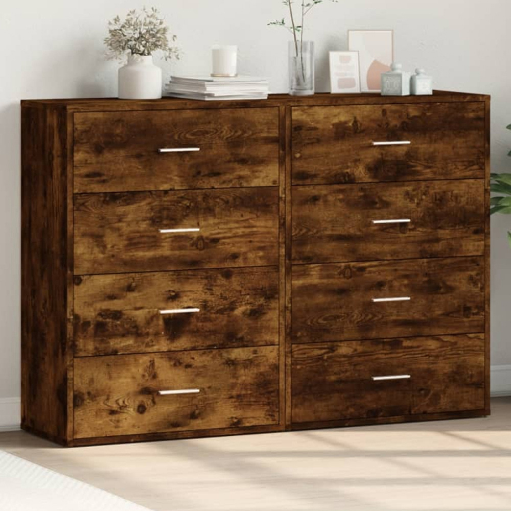 vidaXL 4 Drawer Smoked Oak Sideboard Set of 2 Image 1