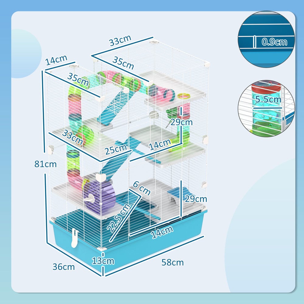 PawHut Light Blue 6 Tier Hamster Cage with Twin Tower and Accessories Image 9