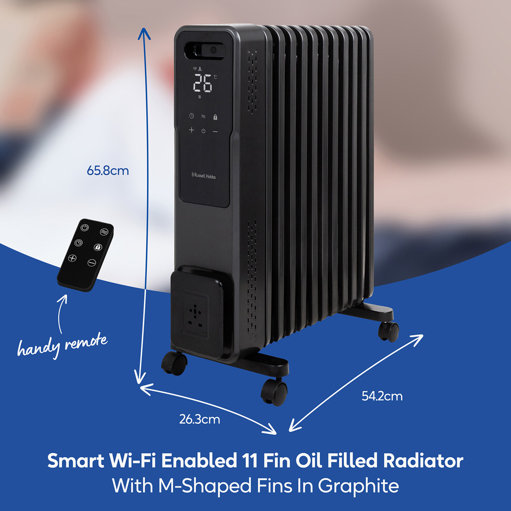 Russell Hobbs Graphite 11-Fin Wi-Fi Digital Touch Control Oil Filled Radiator with Remote 2500W Image 9