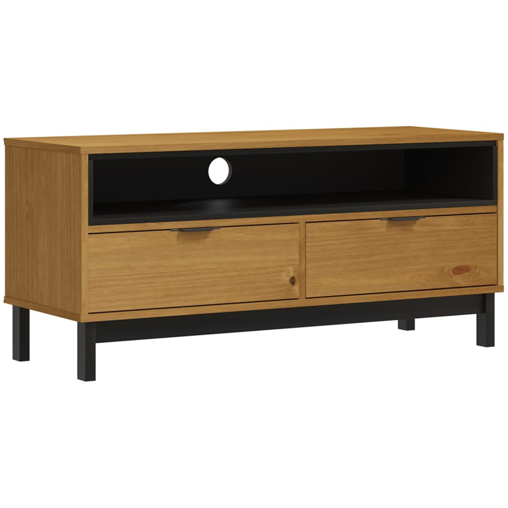 vidaXL Flam 2 Drawer Single Shelf Oak Solid Pine Wood TV Cabinet Image 2