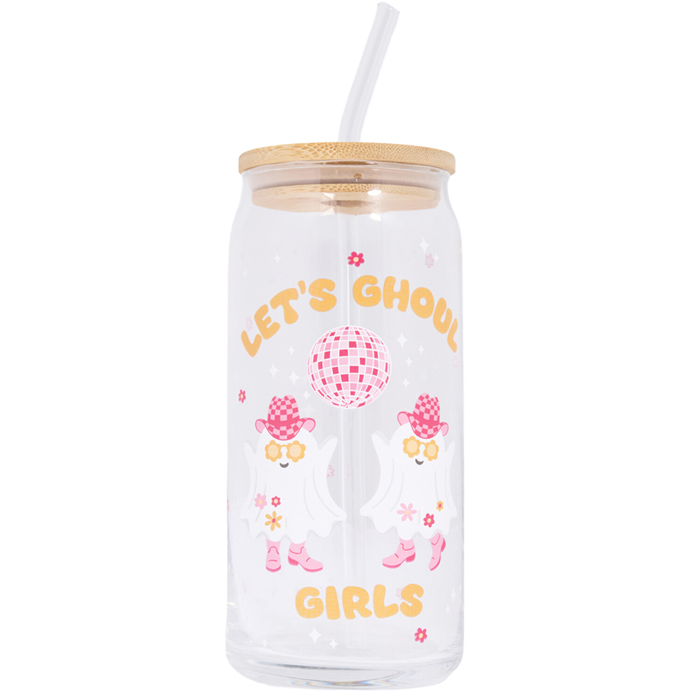 Howdy Ghosts Glass Drinking Jar with Straw Image 1