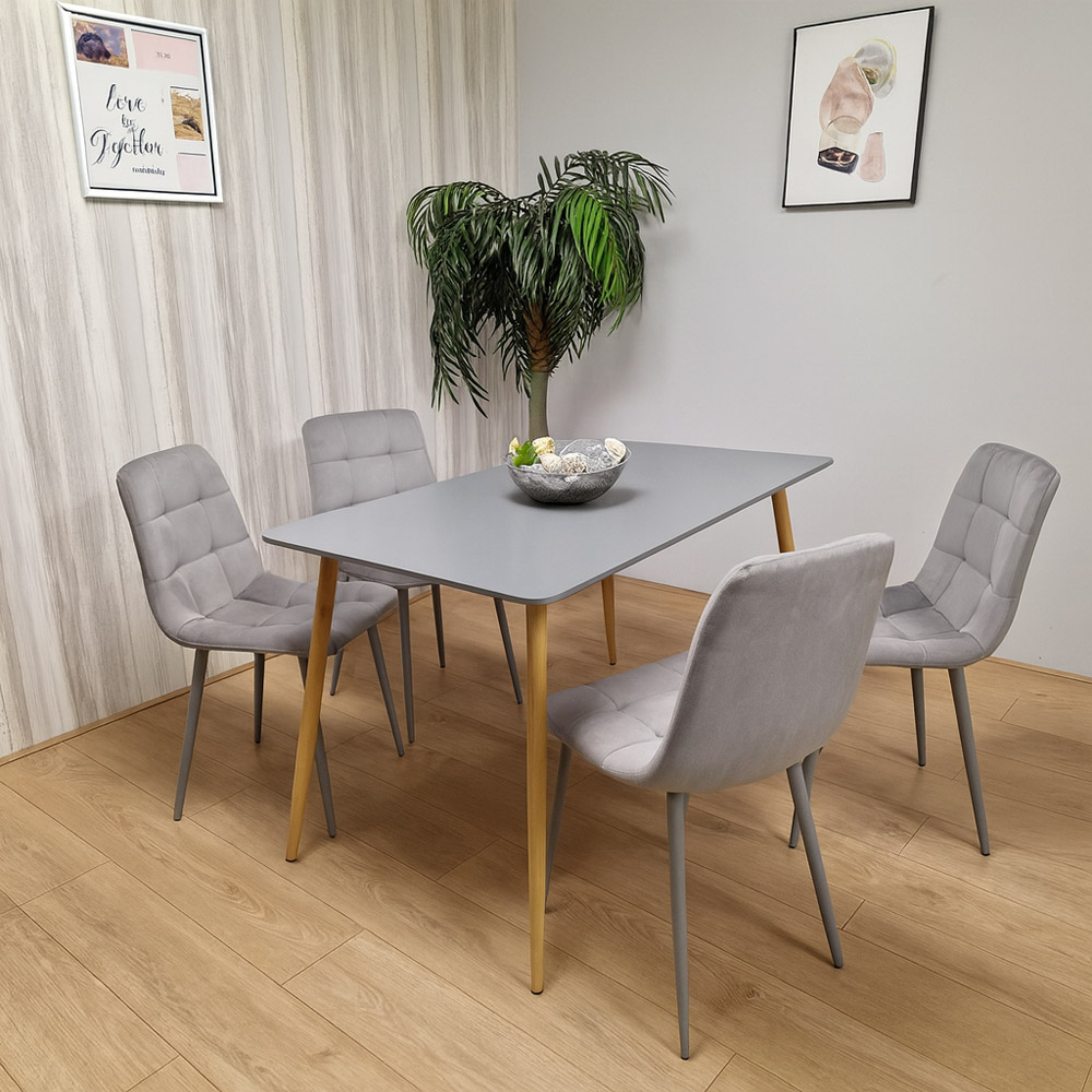 Kosy Koala 4 Seater Tufted Velvet Rectangle Dining Set Dark Grey and Grey Image 3