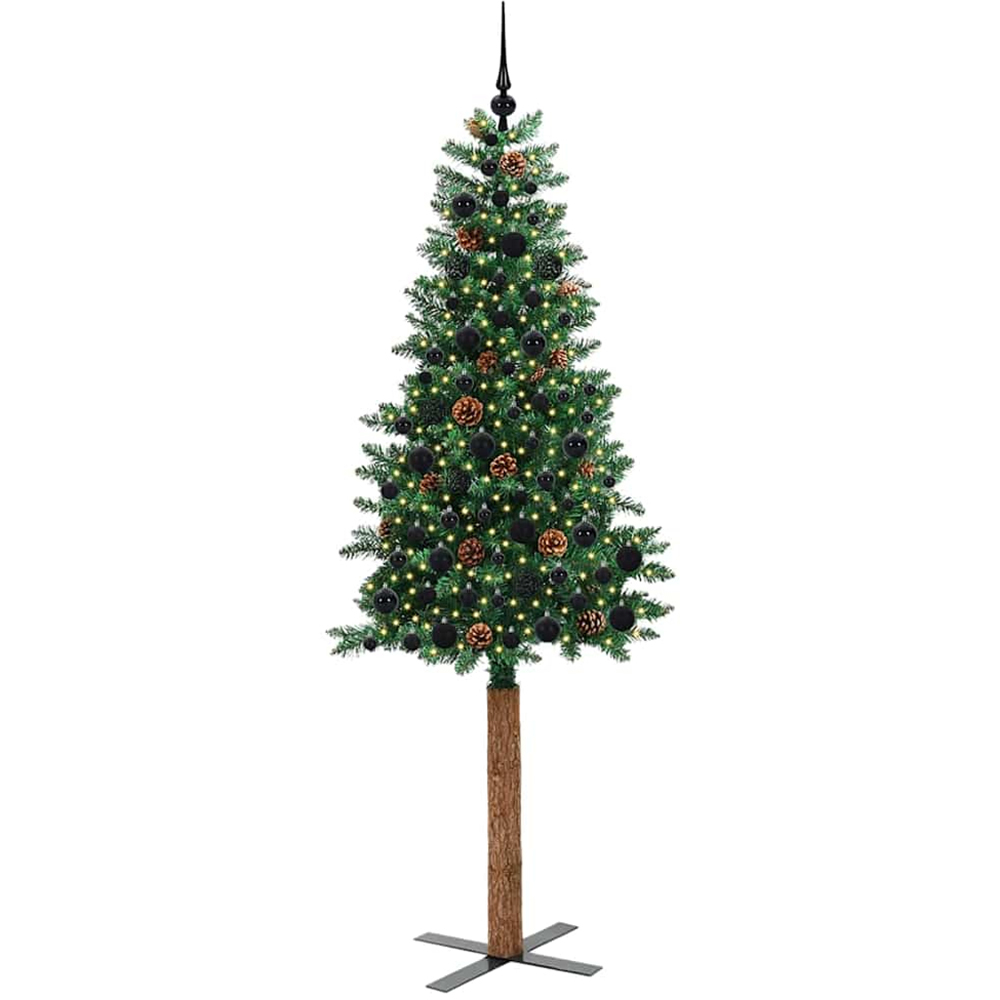 vidaXL Green Artificial Christmas Tree with Pinecones LEDs Black Decoration Ornaments 7ft Image 6