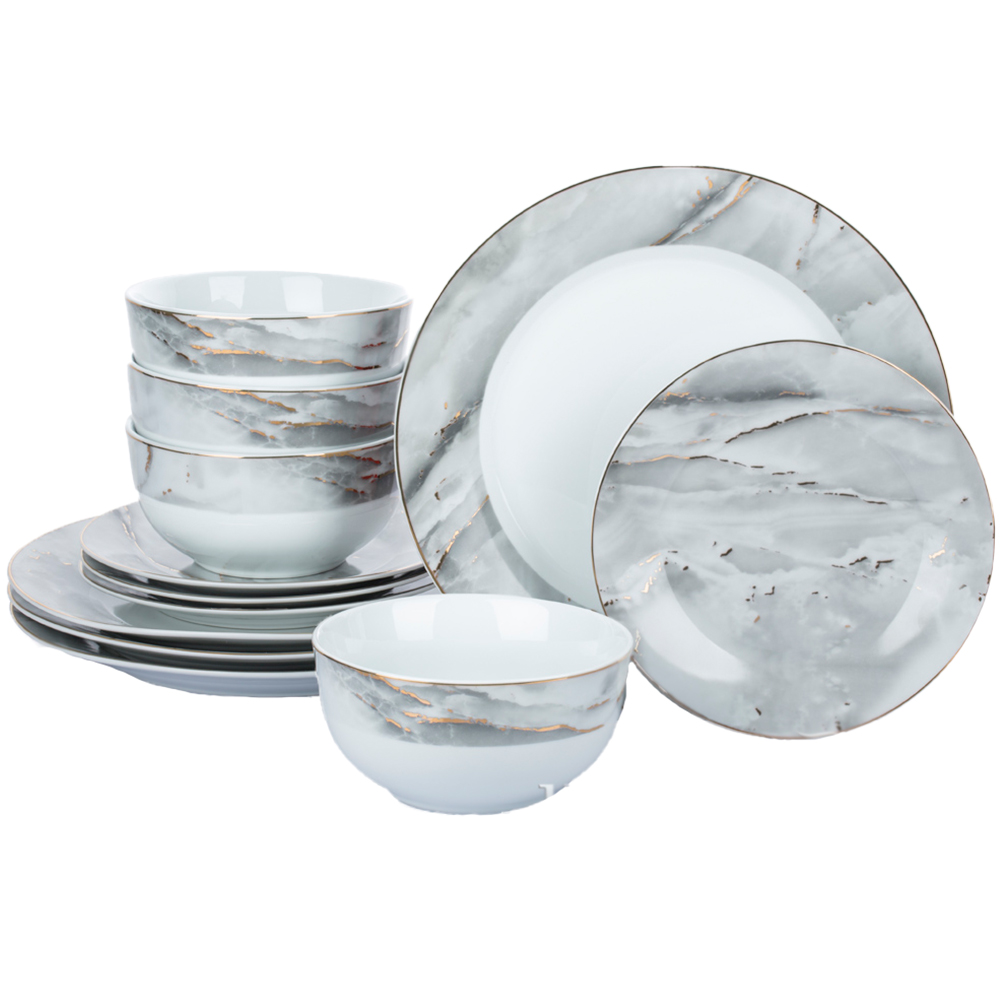 Waterside Marble and Gold 12 Piece Dinner Set Image 1