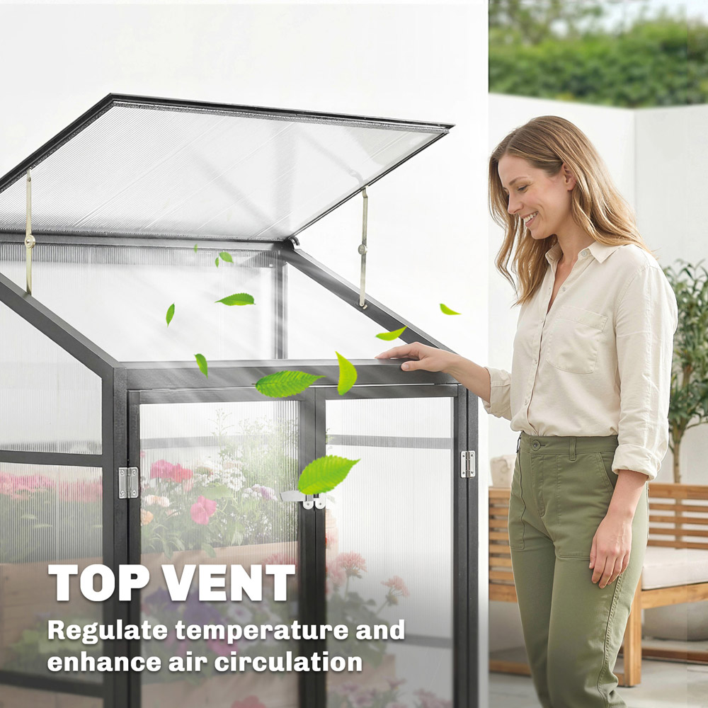 Outsunny Black Aluminium Frame Polycarbonate 3.9 x 1.8ft Walk-In Greenhouse Image 7