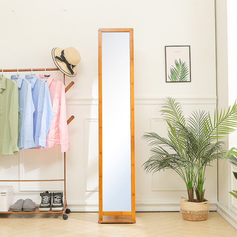 Living And Home Free Standing Full Length Mirror with Clothes Rack, Burlywood Image 2
