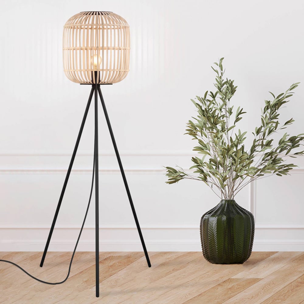 EGLO Bordesley Rattan Tripod Floor Lamp Image 2