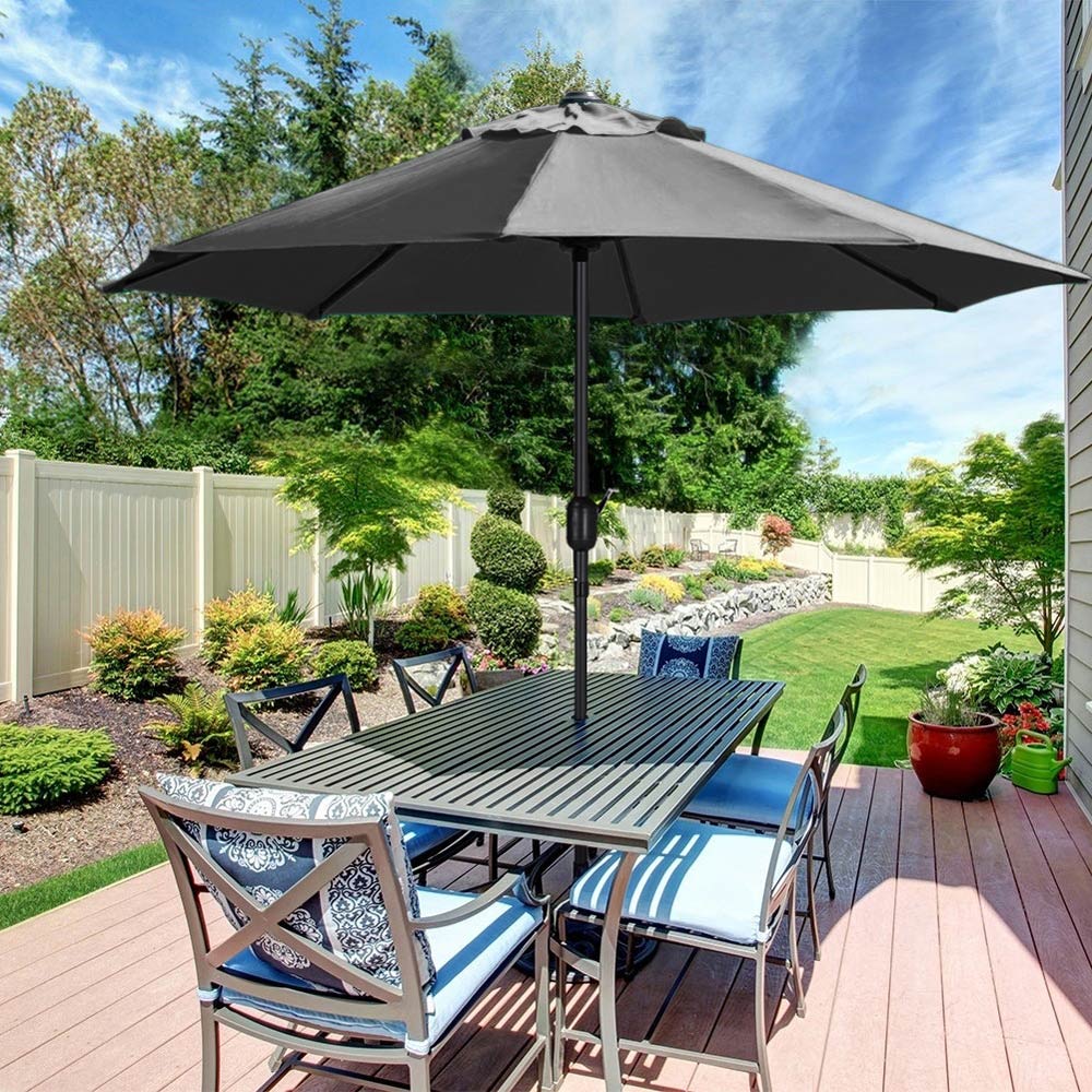 Living and Home Black Round Crank Tilt Parasol with Rattan Effect Round Base 3m Image 7