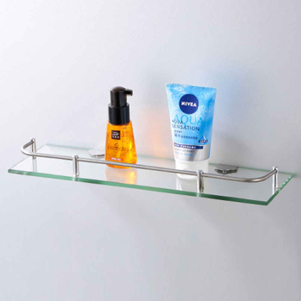 Living And Home WH0713 Silver Tempered Glass & Aluminium Wall Mounted Bathroom Shelf 40cm Image 5