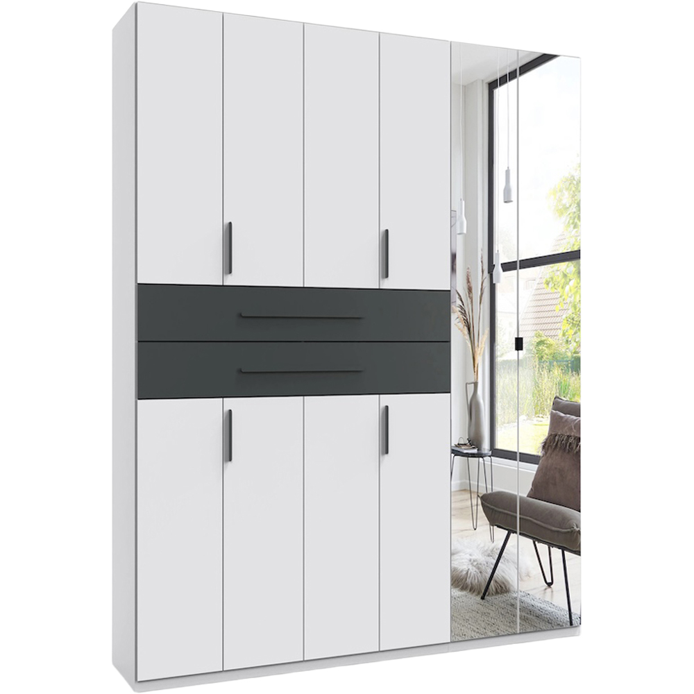 TJ'S Digit 6 Door 2 Drawer White and Graphite Mirrored Wardrobe Image 2