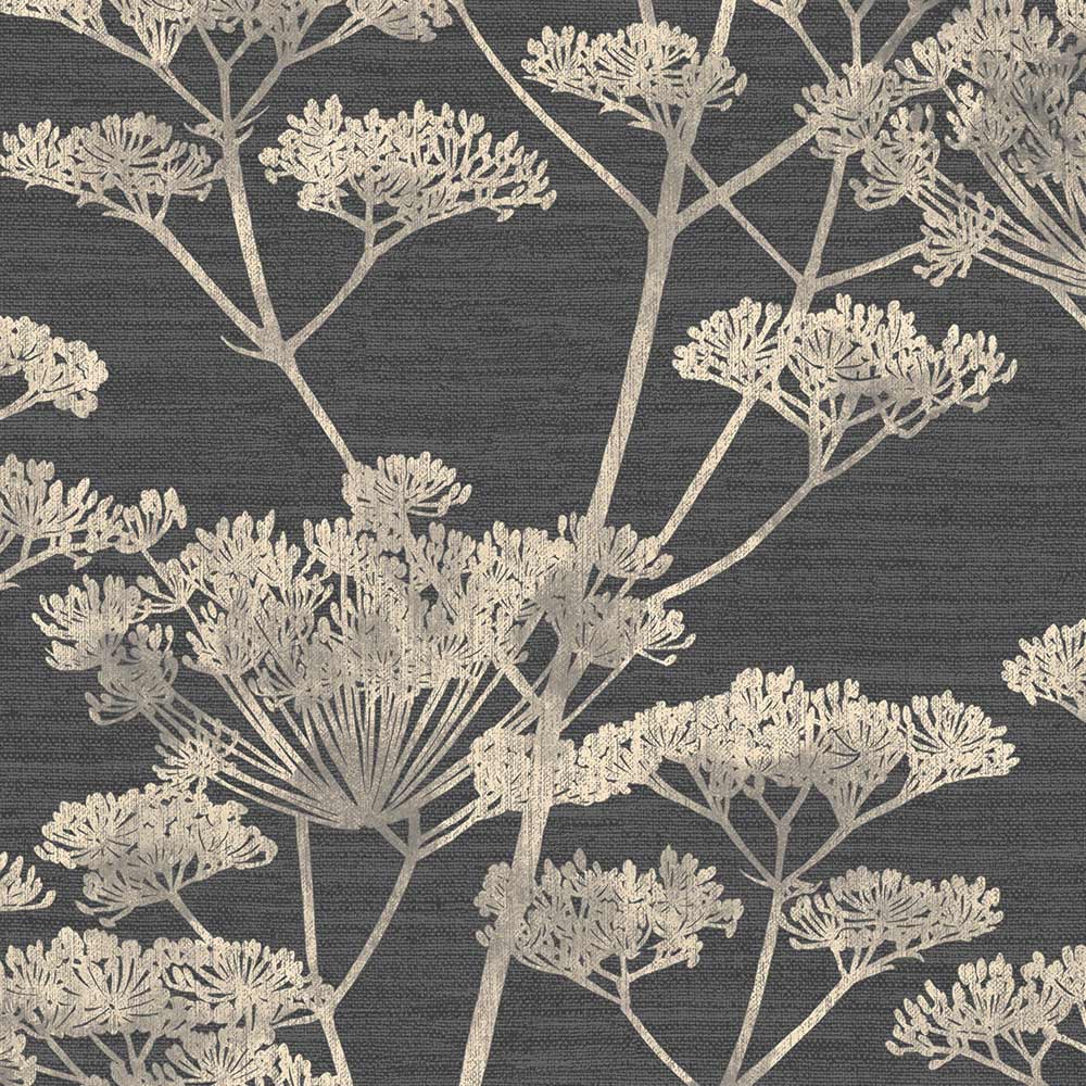 Boutique Serene Seed-Head Black and Gold Wallpaper Image 3