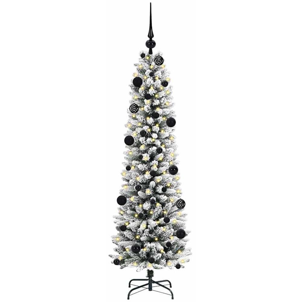 vidaXL Pre-Lit Warm White LED and Black Baubles White Artificial Christmas Tree with Stand 5ft Image 1