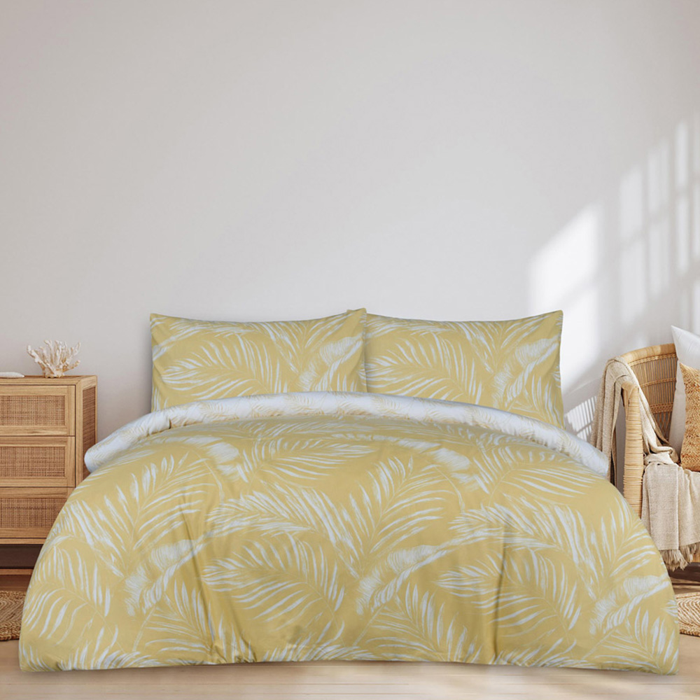Smart Living King Size Ochre Sketched Palm Reversible Duvet Cover Set Image 1